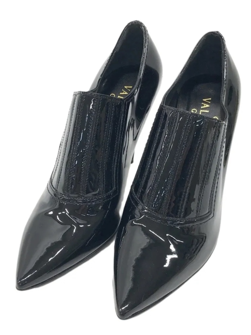 Valentino Garavani Black Patent Leather Ribbed Pointed Toe Pumps Heels 37.5